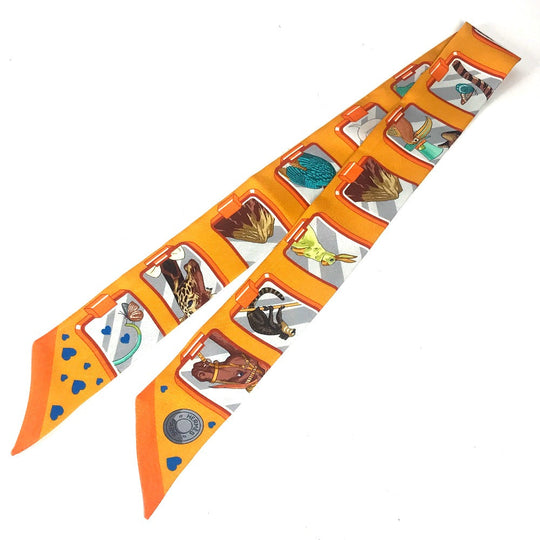 HERMES scarf H063875S 02 silk Orange Twilly Twilly Ribbon Scarf Women Used Authentic