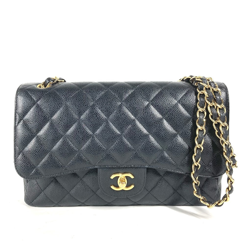 CHANEL Shoulder Bag Caviar skin black Chain bag Matelasse 30 Quilting Women Used Authentic