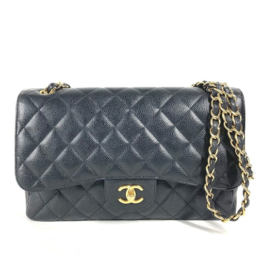 CHANEL Shoulder Bag Caviar skin black Chain bag Matelasse 30 Quilting Women Used Authentic