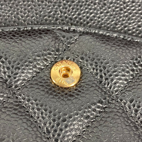 CHANEL Shoulder Bag Caviar skin black Chain bag Matelasse 30 Quilting Women Used Authentic