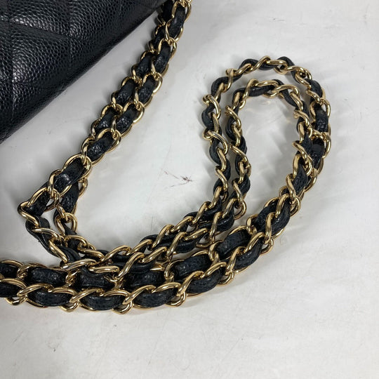 CHANEL Shoulder Bag Caviar skin black Chain bag Matelasse 30 Quilting Women Used Authentic