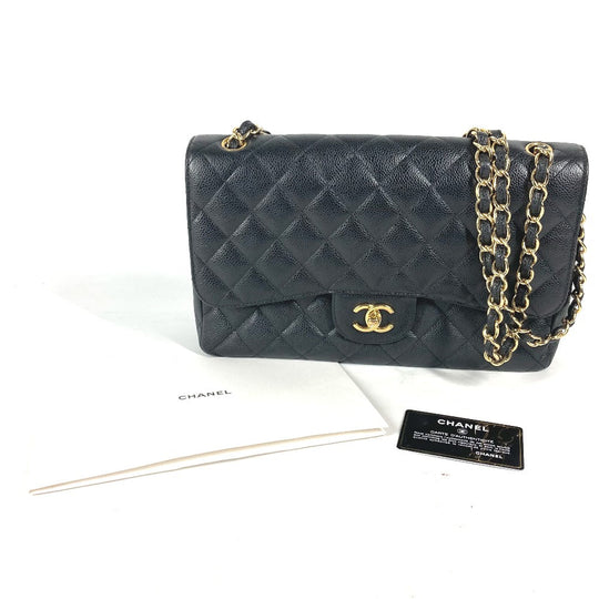 CHANEL Shoulder Bag Caviar skin black Chain bag Matelasse 30 Quilting Women Used Authentic