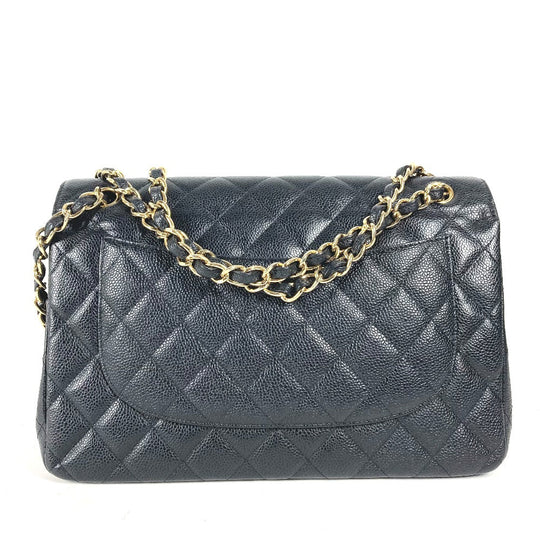 CHANEL Shoulder Bag Caviar skin black Chain bag Matelasse 30 Quilting Women Used Authentic