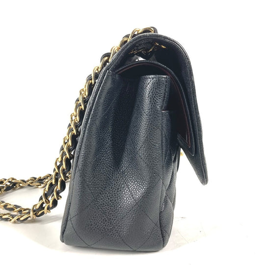 CHANEL Shoulder Bag Caviar skin black Chain bag Matelasse 30 Quilting Women Used Authentic