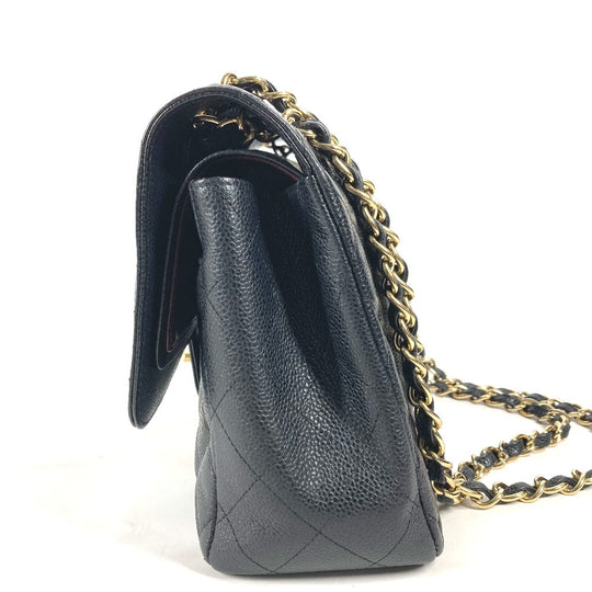 CHANEL Shoulder Bag Caviar skin black Chain bag Matelasse 30 Quilting Women Used Authentic