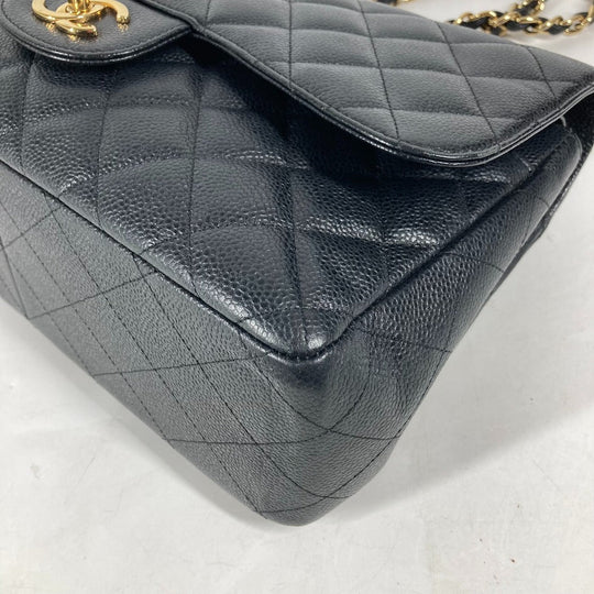 CHANEL Shoulder Bag Caviar skin black Chain bag Matelasse 30 Quilting Women Used Authentic