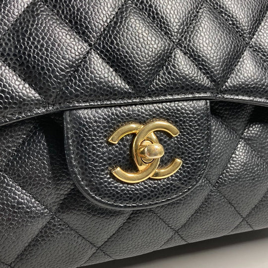 CHANEL Shoulder Bag Caviar skin black Chain bag Matelasse 30 Quilting Women Used Authentic