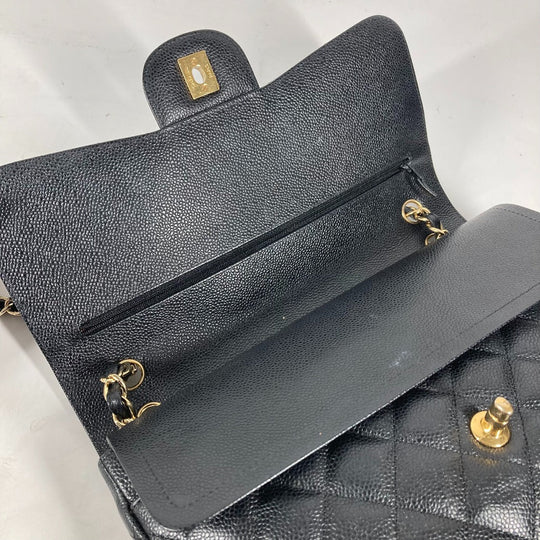 CHANEL Shoulder Bag Caviar skin black Chain bag Matelasse 30 Quilting Women Used Authentic