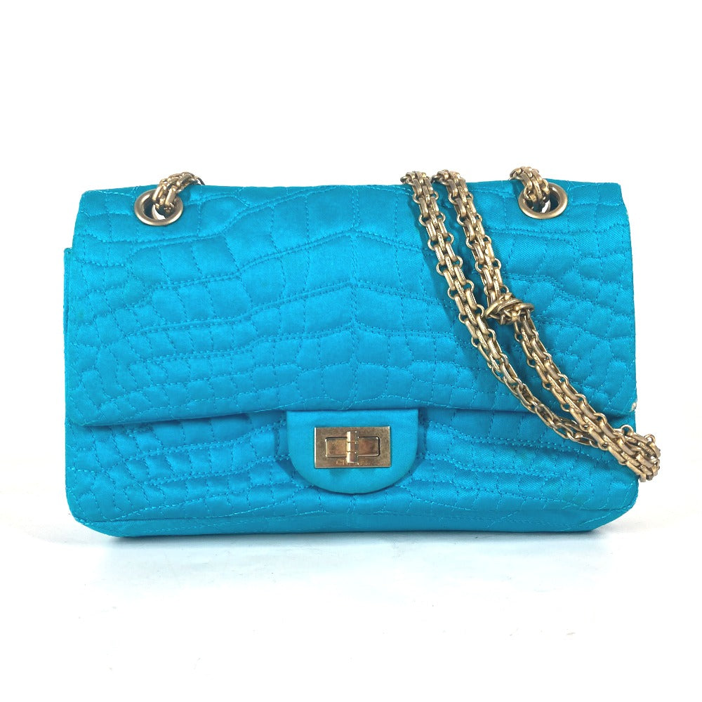 CHANEL Shoulder Bag Nylon blue Crossbody chain bag WChain 2.55 metal fittings Matelasse Women Used Authentic