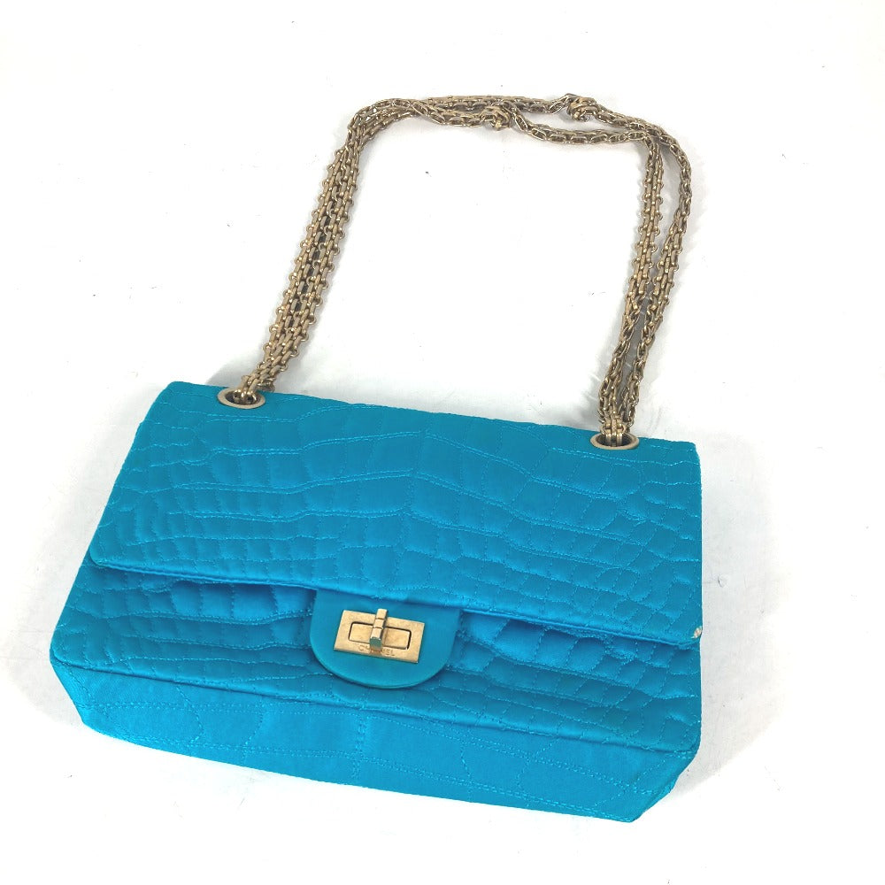 CHANEL Shoulder Bag Nylon blue Crossbody chain bag WChain 2.55 metal fittings Matelasse Women Used Authentic