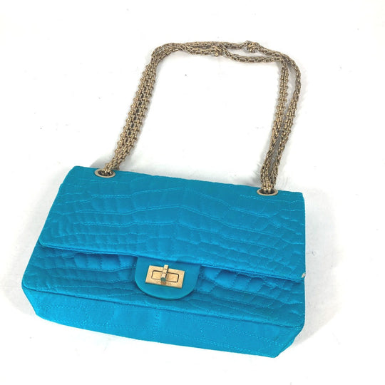CHANEL Shoulder Bag Nylon blue Crossbody chain bag WChain 2.55 metal fittings Matelasse Women Used Authentic