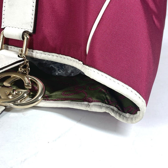 GUCCI Shoulder Bag 264216 Leather/nylon jacquard pink GG charm logo Women Used Authentic