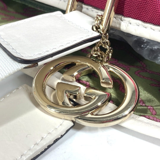 GUCCI Shoulder Bag 264216 Leather/nylon jacquard pink GG charm logo Women Used Authentic