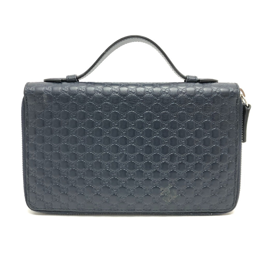 GUCCI Long Wallet Purse 449246 Sima leather Navy GG Micro Guccissima