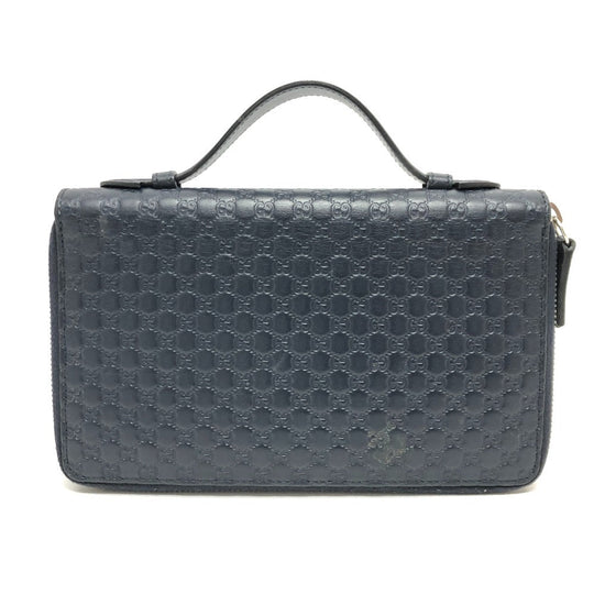 GUCCI Long Wallet Purse 449246 Sima leather Navy GG Micro Guccissima