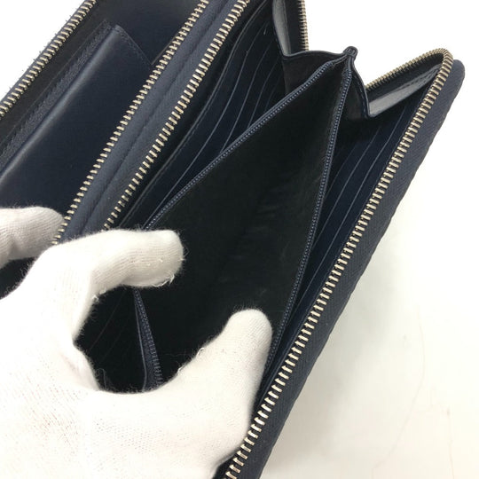 GUCCI Long Wallet Purse 449246 Sima leather Navy GG Micro Guccissima