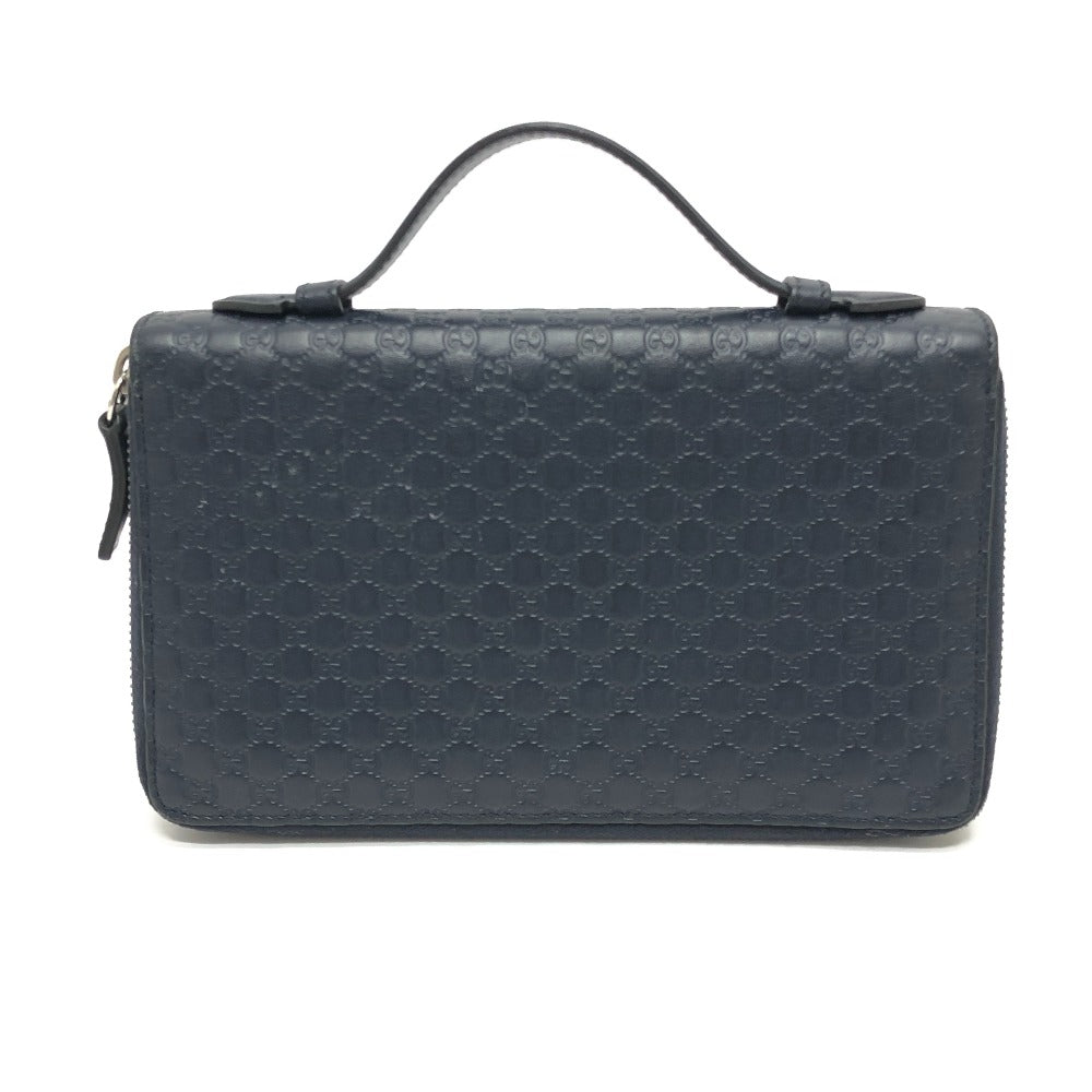 GUCCI Long Wallet Purse 449246 Sima leather Navy GG Micro Guccissima