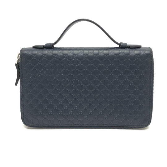 GUCCI Long Wallet Purse 449246 Sima leather Navy GG Micro Guccissima