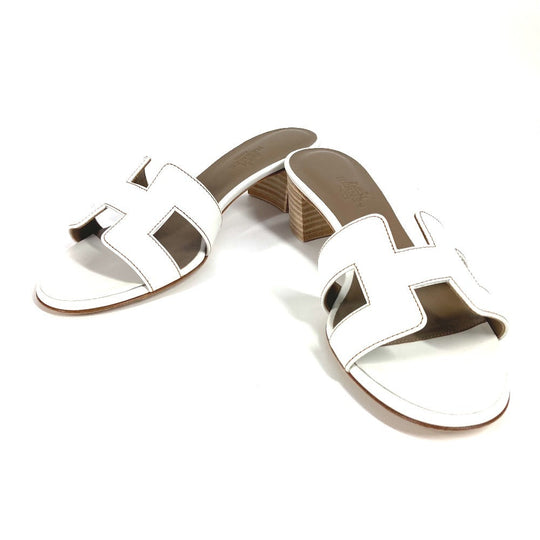 HERMES Sandals leather white Oasis 35.5