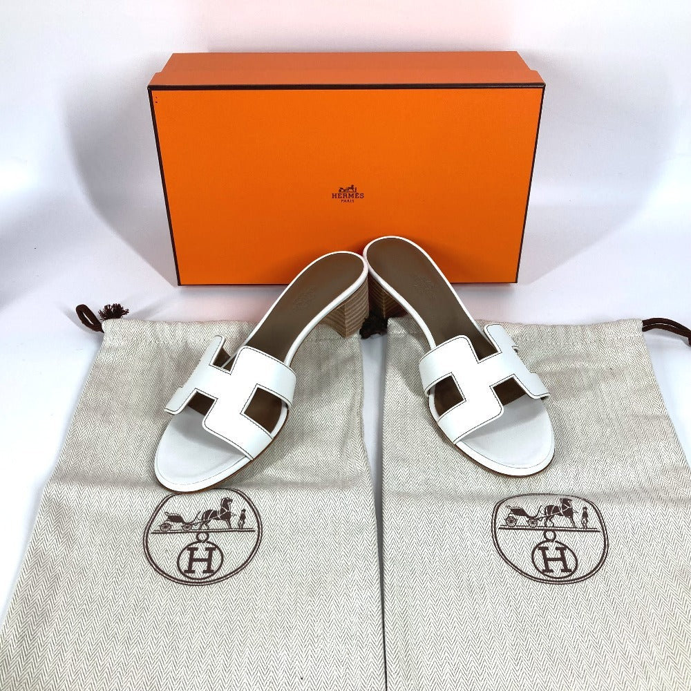 HERMES Sandals leather white Oasis 35.5