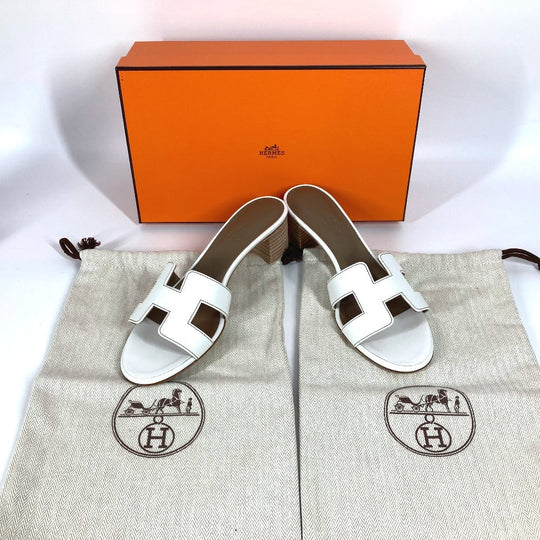 HERMES Sandals leather white Oasis 35.5