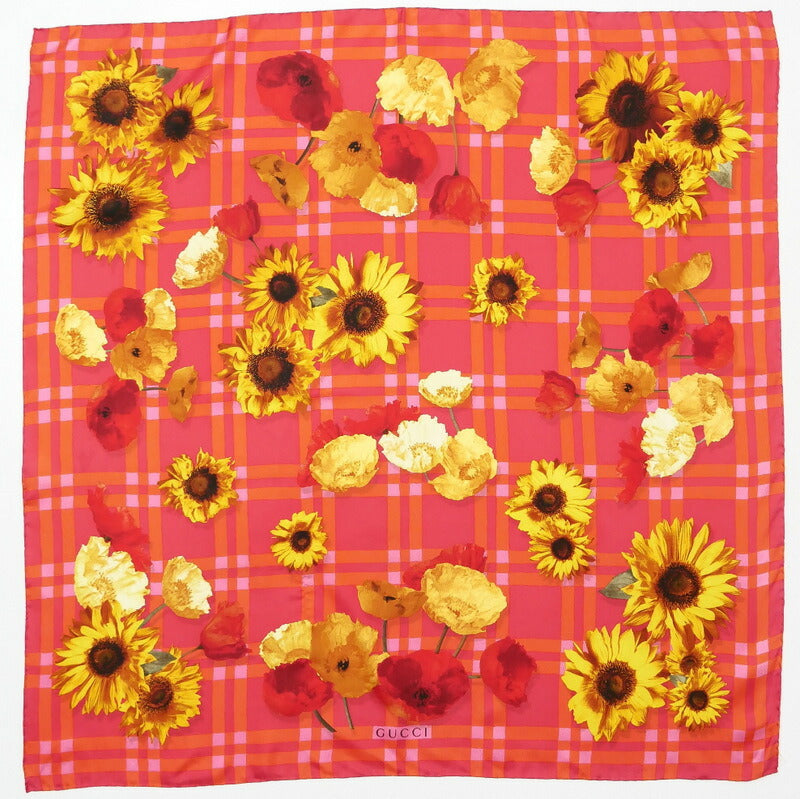 GUCCI scarf silk Pink, orange, red, yellow, etc. Women Used Authentic
