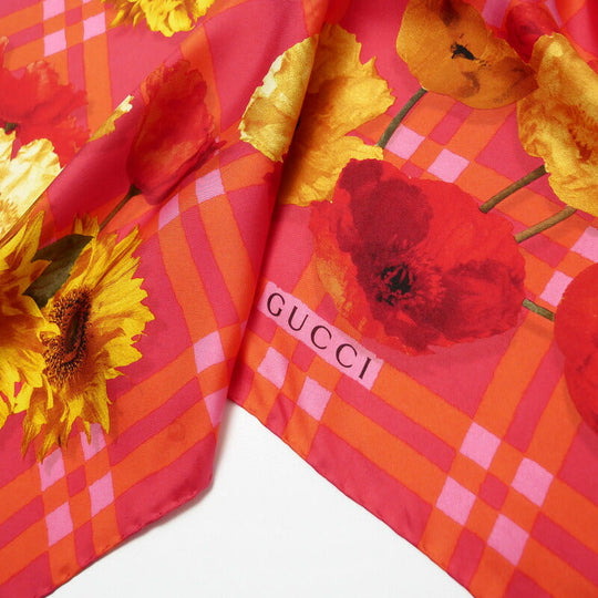 GUCCI scarf silk Pink, orange, red, yellow, etc. Women Used Authentic