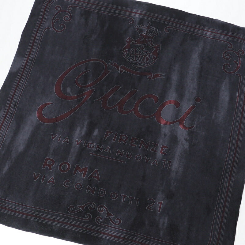 GUCCI scarf silk black Women Used Authentic