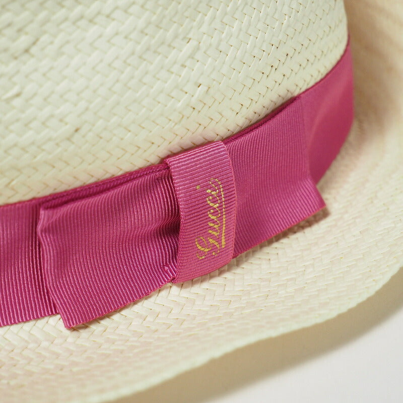 GUCCI hat 311-9296F 1621 412013-KGA90 paper White/Ribbon: Pink Kids L/56 Used Authentic