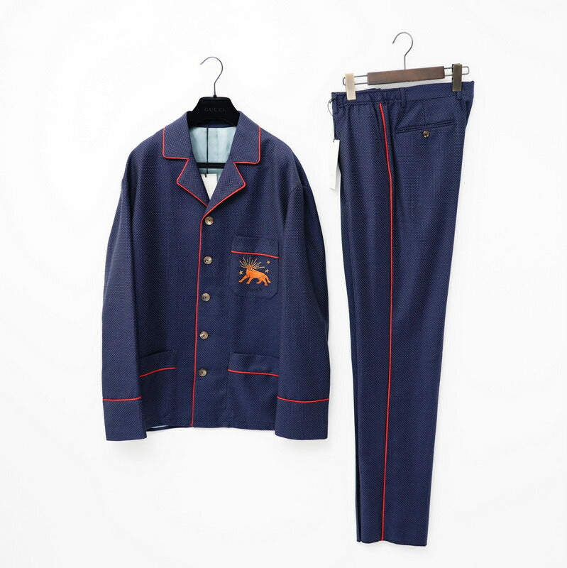 GUCCI setup 622U511GXAF0/622U5175DBY2 wool Navy / Red mens 7-48R Used Authentic