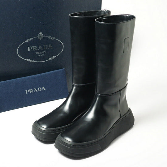 PRADA boots 2WG013 leather black mens 7 Used Authentic