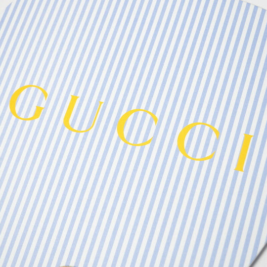 GUCCI Other miscellaneous goods Bamboo, Paper Light blue Stripe Pattern logo: Yellow Uchiwa fan Women(Unisex) Used Authentic