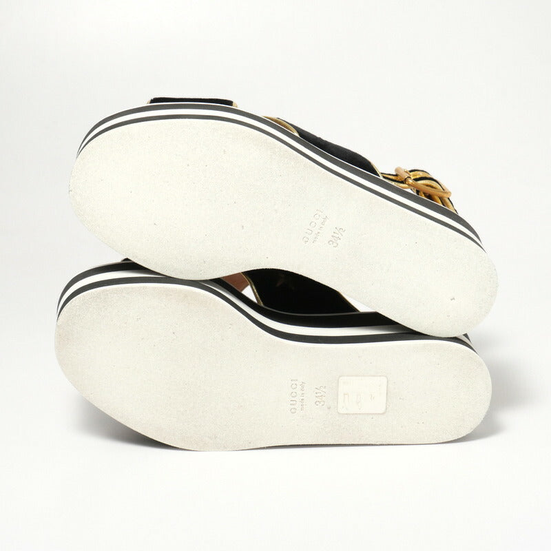 GUCCI Sandals velvet Black / white / gold Women 34 1/2 Used Authentic