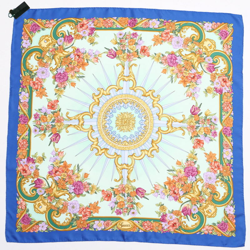 GUCCI scarf silk Green | Blue Women Used Authentic