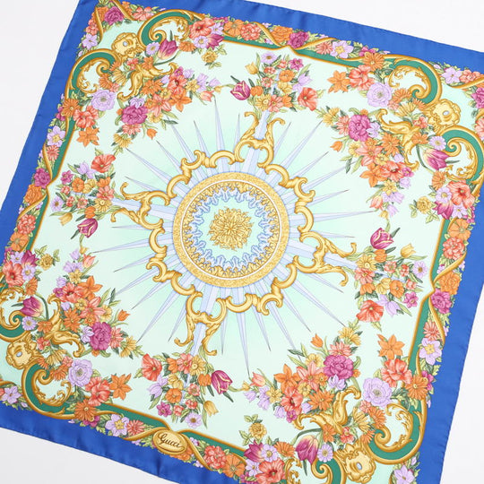 GUCCI scarf silk Green | Blue Women Used Authentic