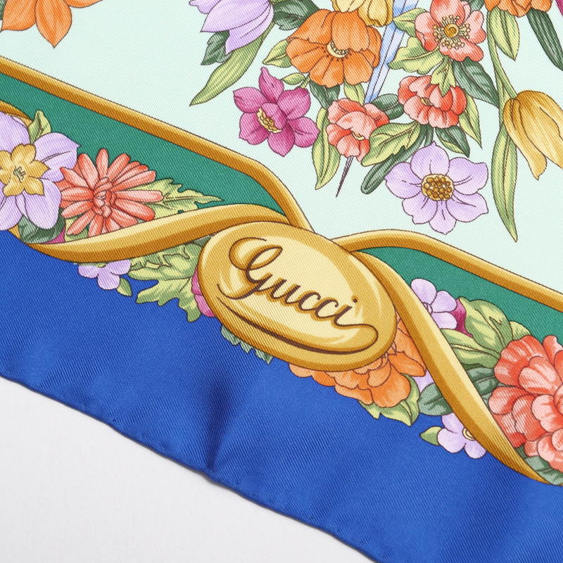 GUCCI scarf silk Green | Blue Women Used Authentic