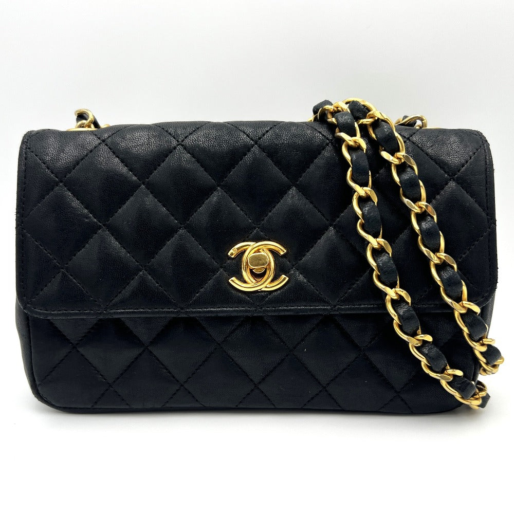 CHANEL Shoulder Bag lambskin black Chain Gold Metal Flap Turnlock Mini Matrasse Women Used Authentic