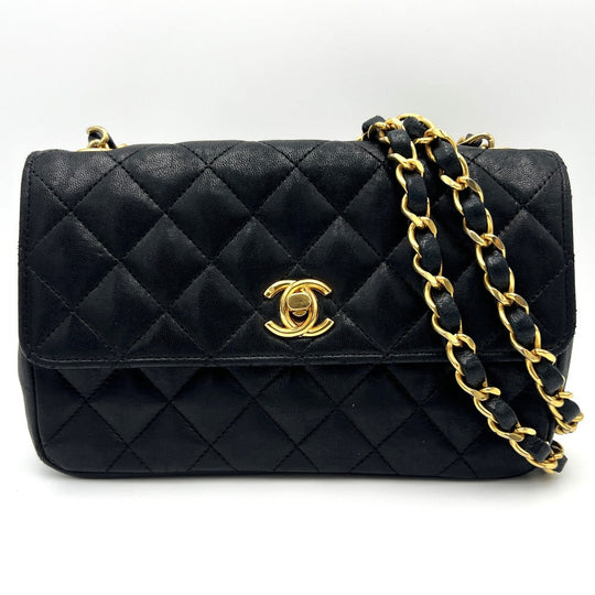 CHANEL Shoulder Bag lambskin black Chain Gold Metal Flap Turnlock Mini Matrasse Women Used Authentic