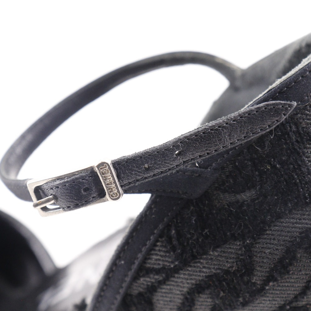 CHANEL Sandals Satin black Ankle strap Camelia Women 35 1/2 Used Authentic