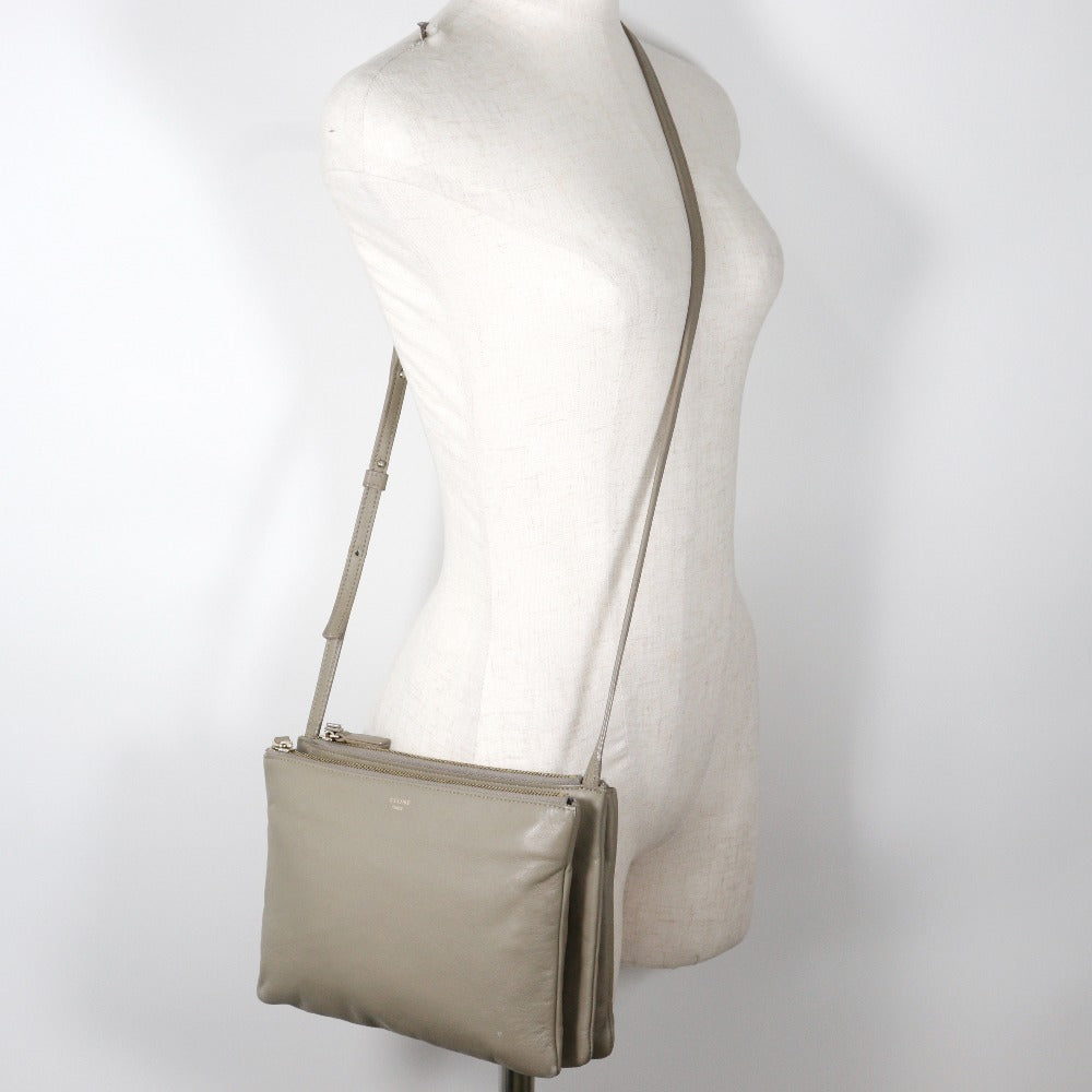 CELINE Shoulder Bag Calfskin gray Trio Large Women Used Authentic