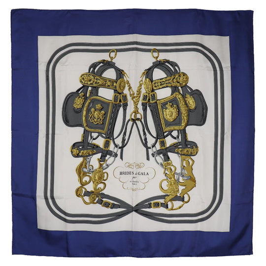 HERMES scarf silk blue Ceremony bridle BRIDES de GALA Carre90 Women Used Authentic