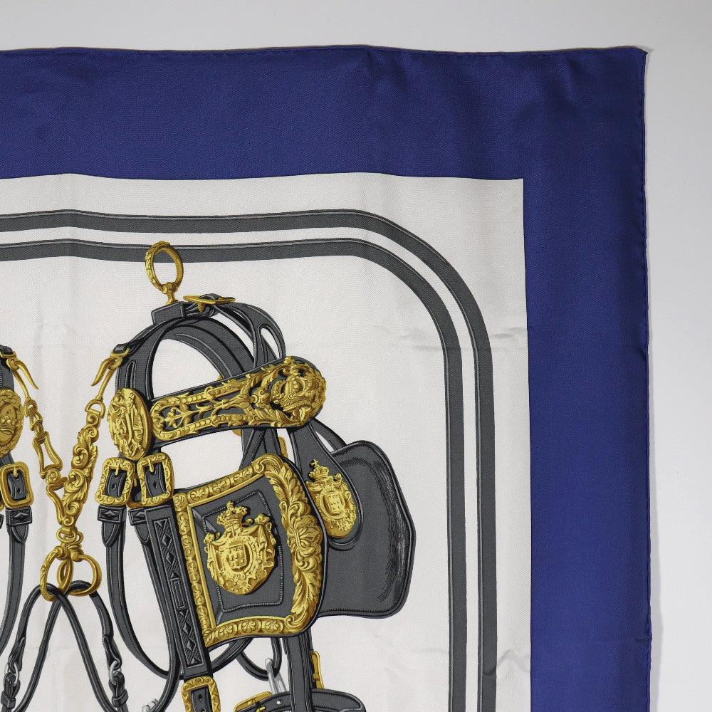 HERMES scarf silk blue Ceremony bridle BRIDES de GALA Carre90 Women Used Authentic