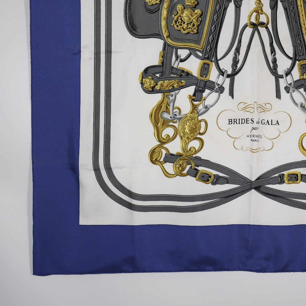 HERMES scarf silk blue Ceremony bridle BRIDES de GALA Carre90 Women Used Authentic