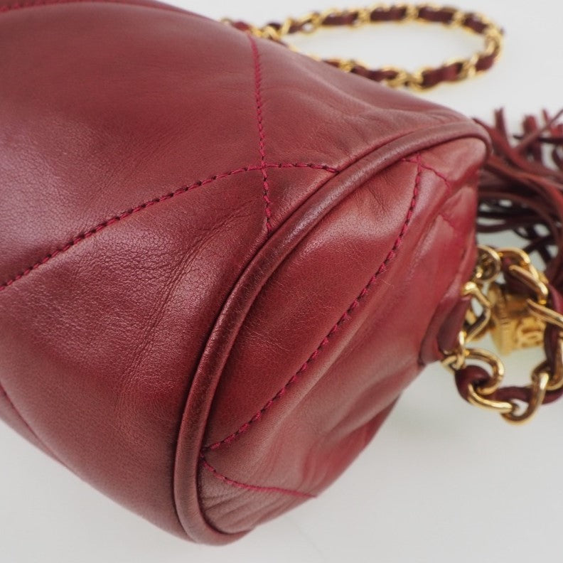 CHANEL Shoulder Bag lambskin Red Matrasse Fringe ChainShoulder Women Used Authentic