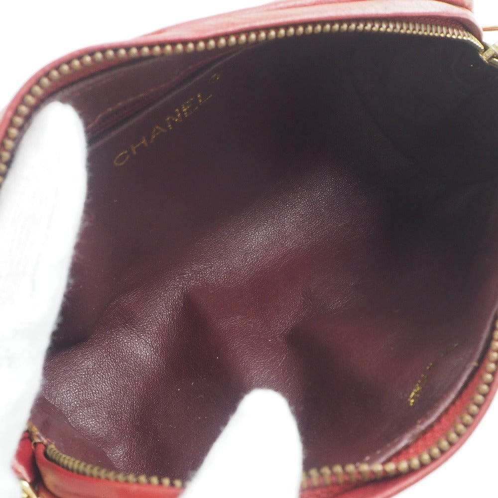 CHANEL Shoulder Bag lambskin Red Matrasse Fringe ChainShoulder Women Used Authentic