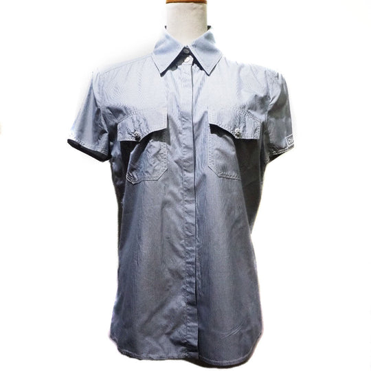 CHANEL Short sleeve shirt P24930V15491 silk Blue Women 38 Used Authentic