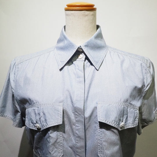 CHANEL Short sleeve shirt P24930V15491 silk Blue Women 38 Used Authentic