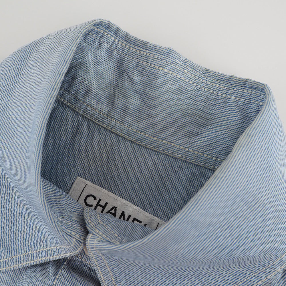 CHANEL Short sleeve shirt P24930V15491 silk Blue Women 38 Used Authentic