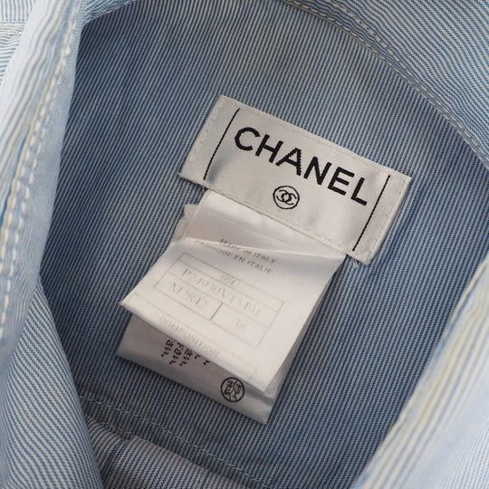 CHANEL Short sleeve shirt P24930V15491 silk Blue Women 38 Used Authentic