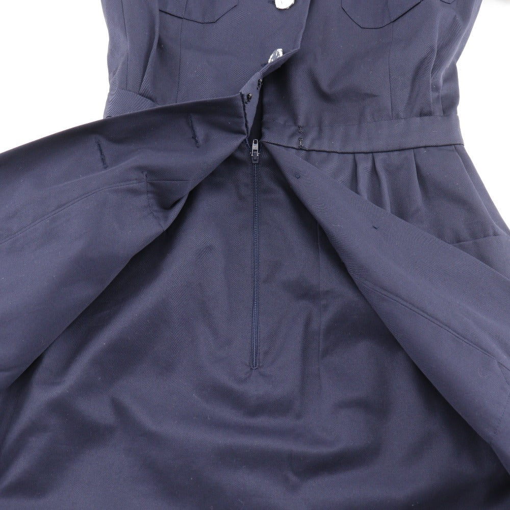 CHANEL one piece cotton Navy blue vintage coco chanel button Shirt-style dress Women 38 Used Authentic